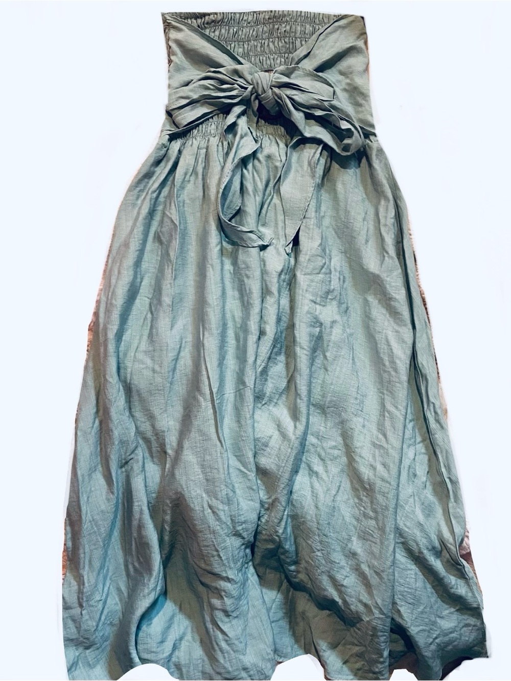 Women's Strapless Maxi Dress in Light Teal with Waist Tie in front or back
